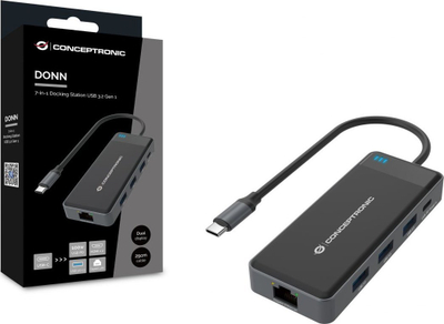 Docking station Conceptronic DONN14G, USB C, 7 në 1, gri