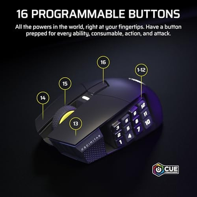 Mouse gaming CORSAIR Scimitar Elite Wireless SE, pa kabllo, 16 butona programueshëm, gri metalike e zezë