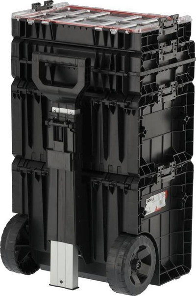 Kuti veglash me rrota Yato System Tool Box YT-09174, set 4 copë, me dorezë teleskopike, ngjyrë e zezë