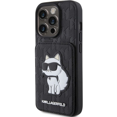 Këllëf telefoni Karl Lagerfeld KLHCP15LSAKCNSCK, për iPhone 15 Pro 6.1", me xhep për karta, me qëndrim, i zi