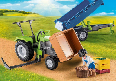 Lodër Playmobil traktor me rimorkjo 71249, set fermë, plastike, shumëngjyrëshe