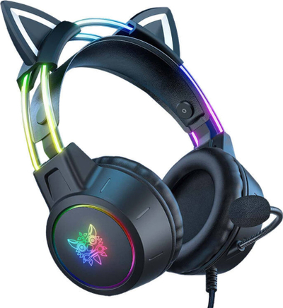 Kufje gaming Onikuma X15 Pro, 50mm, me mikrofon, të zeza me veshë mace