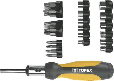 Set bitash dhe gedorësh Topex 39D356, 29 copë, çelik krom vanadium