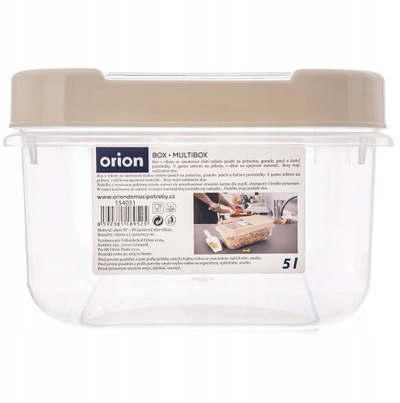 Kontejner ruajtjeje Orion Box Multibox, 5L, plastik transparent, kapak bezhë
