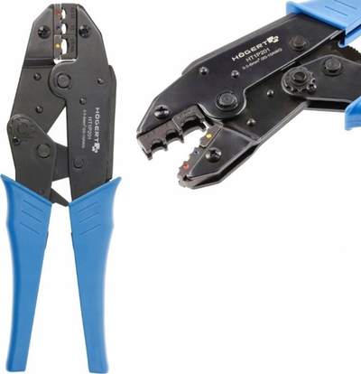 Pinca krimpuese Högert HT1P201, për terminale të izoluara, 0.5–6 mm², blu