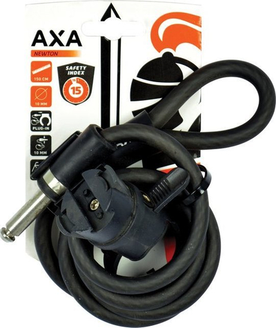 Kabllo spiral biçiklete AXA Newton Plug In, 180cm, nivel sigurie 15, e zezë