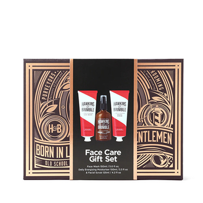 Set për meshkuj Larës fytyre 150 ml + Skrab para rroje 125 ml + Krem hidratues ditor 100 ml Hawkins & Brimble