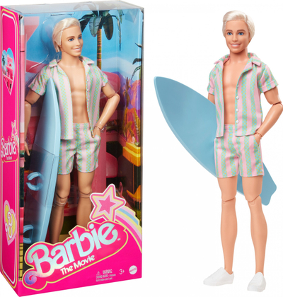 Kukull Barbie The Movie Ken, set plazhi, dërrasë sërfi, shumëngjyrëshe