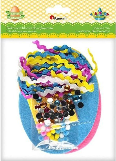 Set dekorativ për Pashkë Titanum Felt Easter Egg, 6 copa, 10.3 x 14 cm, shumëngjyrësh