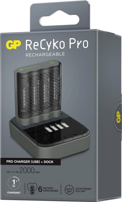 Karikues baterish GP ReCyko Pro P461, USB, 4x AA 2000mAh NiMH, gri