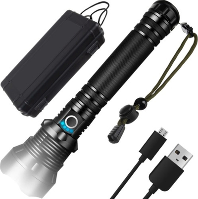 Dritë dore taktike Trizand P70, LED, USB i rikarikueshëm, e zezë