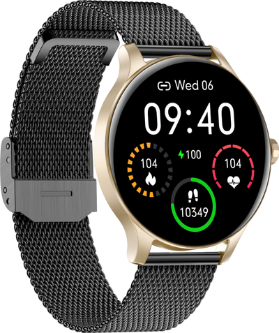 Smartwatch Garett Electronics Classy, me matje rrahjesh zemre, me rrip metalik, e zezë