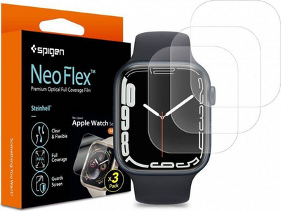 Folie mbrojtëse Spigen Neo Flex për Apple Watch 7 45mm, hydrogel, set 3 copë, transparente