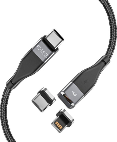 Kabllo magnetik Tech-Protect UltraBoost 2in1, 1m, 60W 3A, gri e errët