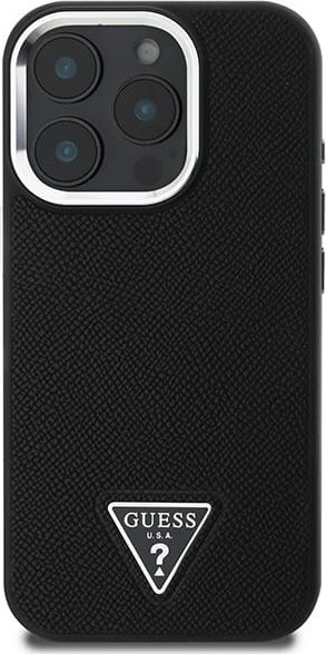 Mbulesë telefoni Guess Triangle Logo për iPhone 16 Pro 6.3", prej PU, e zezë