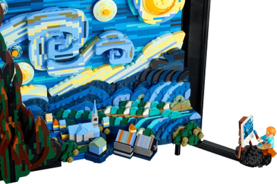 Set LEGO Ideas The Starry Night 21333, dekor muror, minifigura Vincent van Gogh, shumëngjyrësh