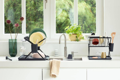 Tharëse enësh e palosshme Brabantia Folding Dish Rack Large, plastike, gri e errët