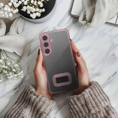 Futrollë telefoni Glam për Samsung Galaxy A05s, transparente, me kornizë rozë