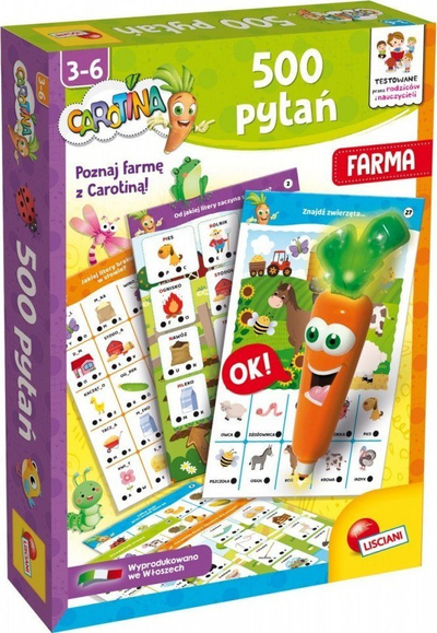 Lodër edukative Lisciani Carotina 500 Questions Farm, 30 kartela, me laps interaktiv, shumëngjyrëshe