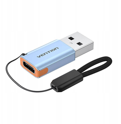 Адаптер USB 3.1 Vention, USB-A машки во USB-C женски, 10 Gbps, сив алуминиум
