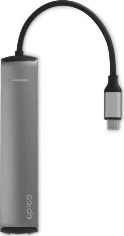Hub USB C Epico Slim, HDMI 4K, Ethernet, gri
