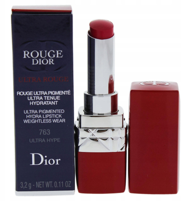 Ruj Dior Rouge Dior Ultra Rouge 763 Ultra Hype, super i pigmentum, 12 orë qëndrim, i kuq