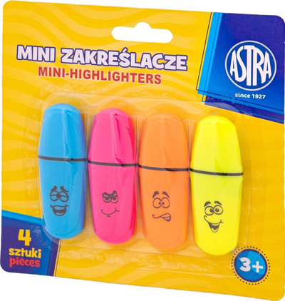 Markera fluorescent Astra Mini, set me 4 ngjyra neon, shumëngjyrësh