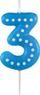Qiri numër Amscan 3, dyll, 6.5 cm, blu
