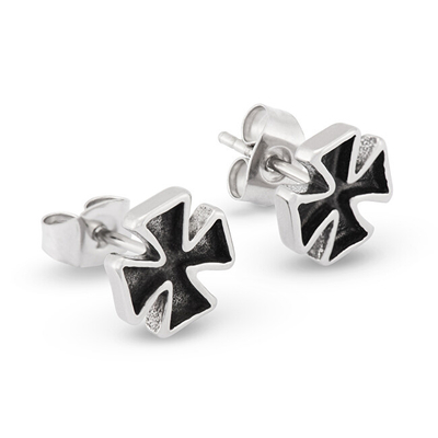 Vathë studs TROLI KS-129, kryq, për meshkuj, zi argjent