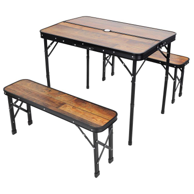Set tavoline kampingu Enero Camp, palosëse 90x60x70 cm, 2 banka 87x23x39 cm, ngjyrë druri