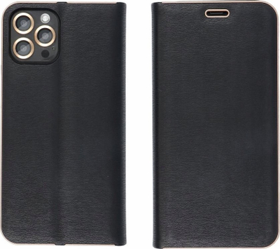Këllëf telefoni Luna Book Gold Flip Case për iPhone 16, tip libër, me magnet, i zi