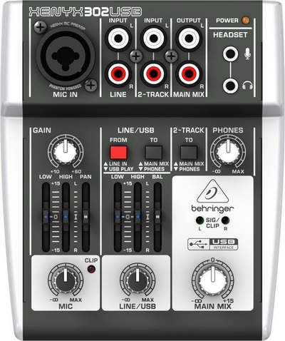 Mikser audio Behringer XENYX 302USB, me USB, i vogël, i zi