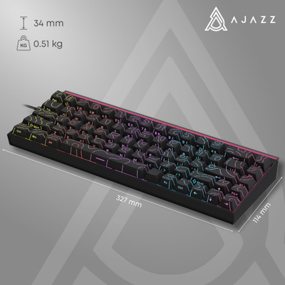 Tastierë mekanike Ajazz NK68, Red Switch, me kabllo USB-C, e zezë