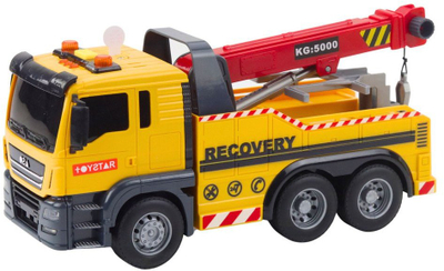 Lodër kamion ndërtimi LEAN Toys, me vinç të rregullueshëm, drita dhe tinguj, i verdhë