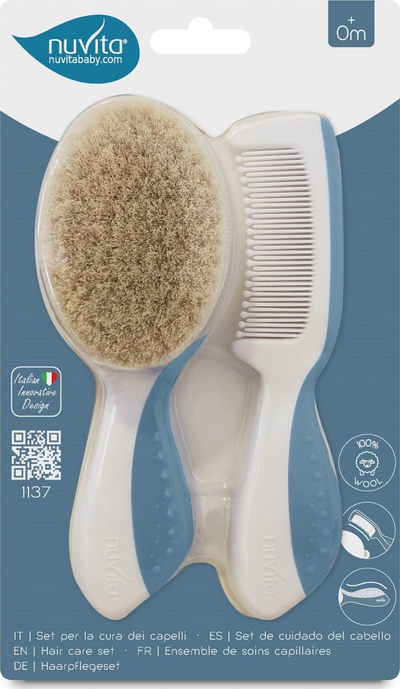Set për kujdesin e flokëve të bebit Nuvita Baby Body Care, furçë edhe krehër, bezhë