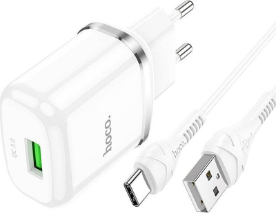 Karikues muri Hoco N3, USB me kabllo Type C, QC 3.0, i bardhë