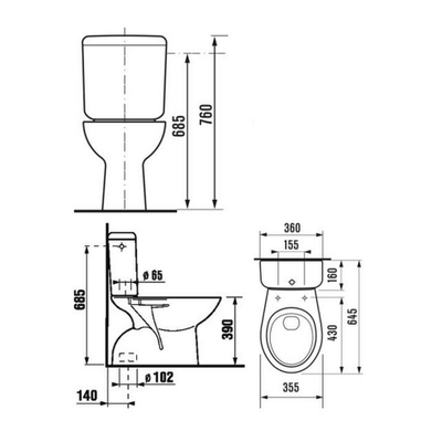 WC për në dysheme Jika Zeta H8253970002421, dalje vertikale, qeramike, e bardhë