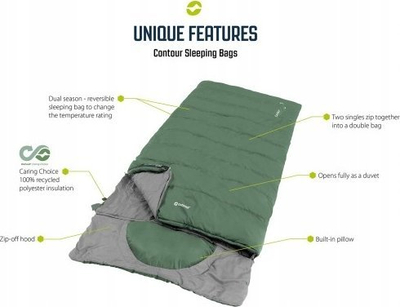 Thes fjetje Outwell Contour Lux Left Zip, komod deri në -3°C, poliestër i ricikluar, blu e errët