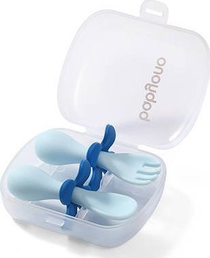 Set lugë edhe pirun për kalamaj BabyOno Be Active, ergonomik, 12m+, blu