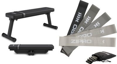 Set palestër Zipro Plank Mini Band, stol palosës, 5 shirita rezistence, i zi