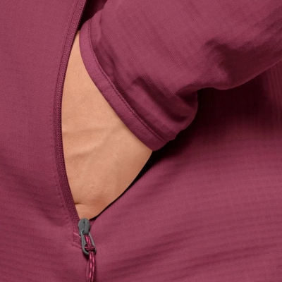 Bluzë fleece për goca Jack Wolfskin Peak Grid, jakë e lartë, material që shtrihet, e kuqe sangria