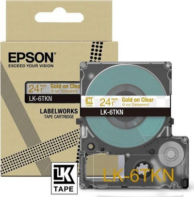 Shirit etiketa Epson LK-6TKN, 24mm x 8m, transparent me shkrim gold