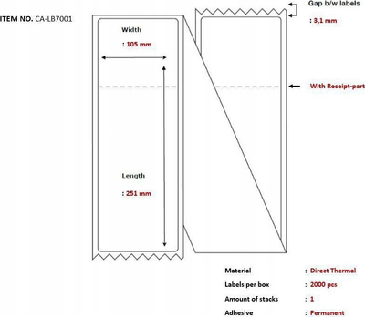 Etiketë termike Capture CA-LB7001 për printer etiketash, e bardhë