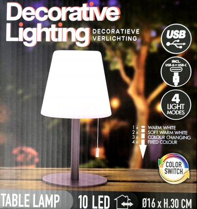 Lampë tavoline H &amp; S Collection, LED, e rikarikueshme, 30cm, IP44, e bardhë