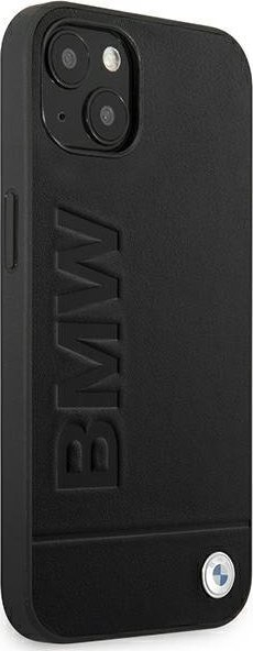 Këllëf telefoni BMW Leather Stamp për iPhone 14 Plus 6.7", lëkurë origjinale, hardcase, i zi