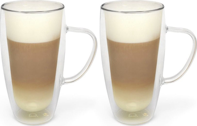 Сет чаши за латe макијато Бредемајер 165015, 400 ml, стакло со двојни ѕидови, транспарентно