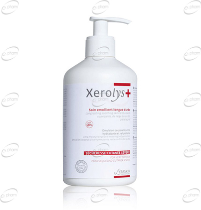 Emulsion trupit për lagështi Lab Lysaskin Xerolys+, 10% ure, 200 ml, i bardhë