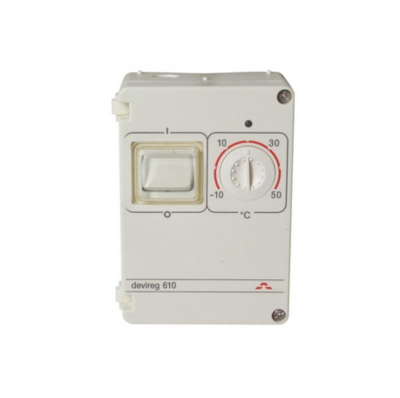 Termostat Danfoss DEVIREG-610, montim sipërfaqësor, IP44, i bardhë