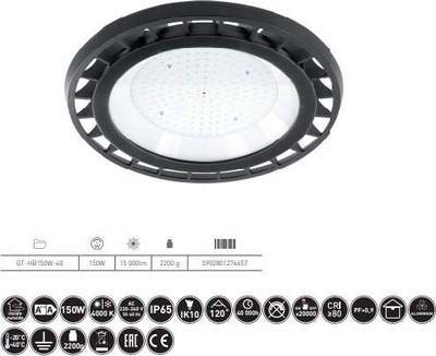 Reflektor industrial GTV HIGH BAY 150W, IP65, 4000K, i zi