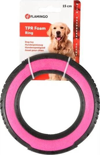 Lodër unazë për qen Jchien Livia Foam Ring Raspberry, 15cm, me erë mjedre, rozë e zezë